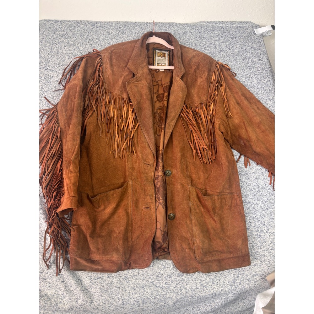 Global Identity Fringe Jacket Women Medium Brown Vintage Suede Western Boho - Picture 4 of 11